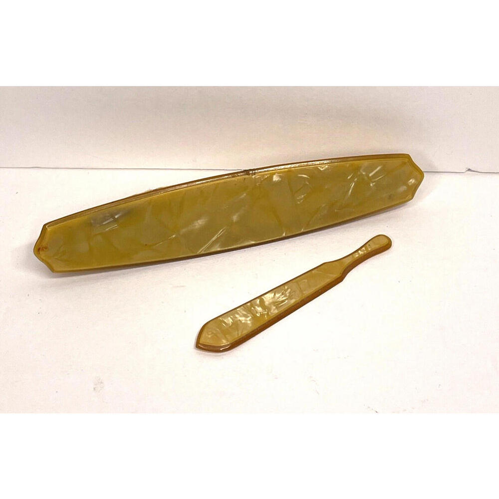 Bakelite Pearlized Celluloid Finger Buff & Cuticle Tool - Antique